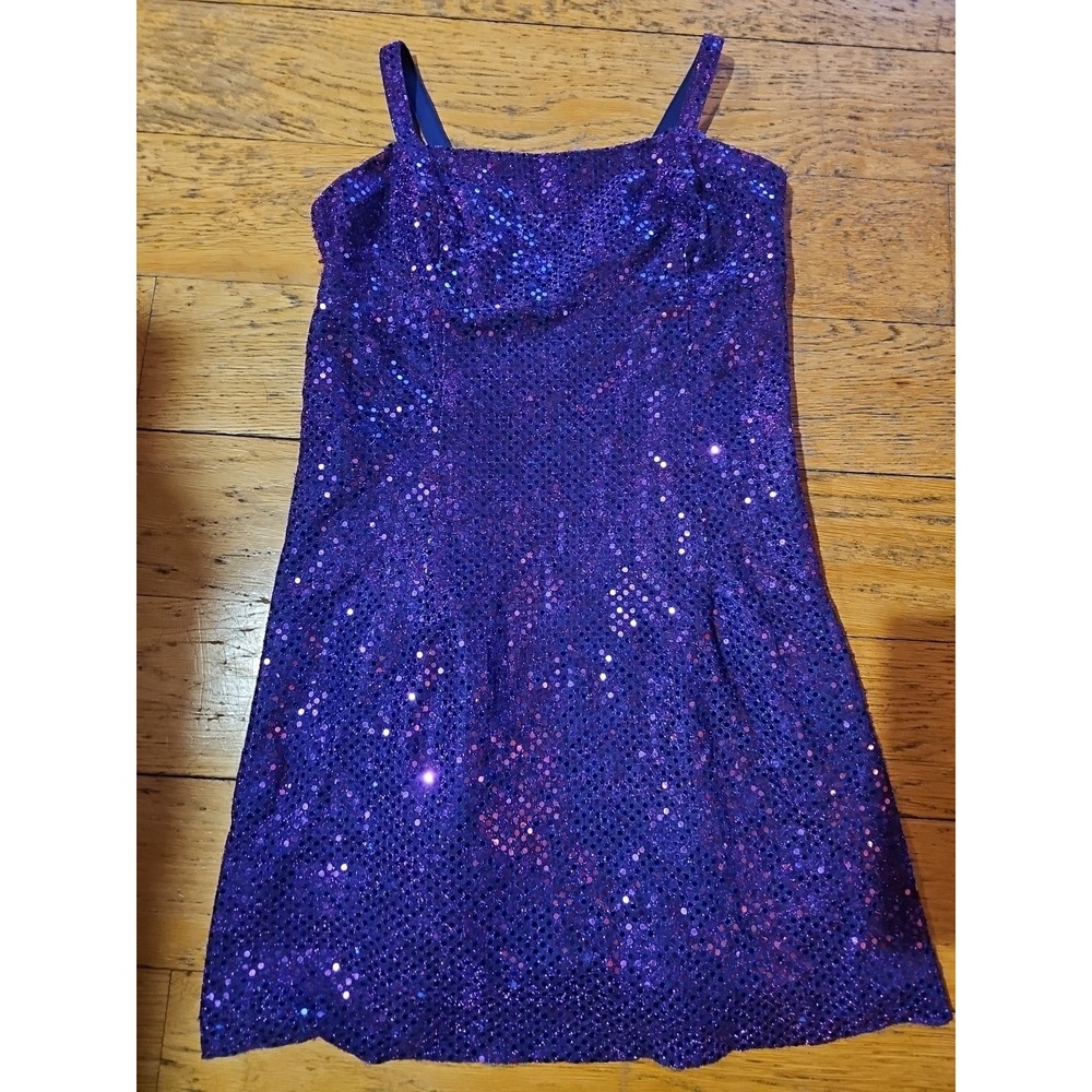Vintage 90s Sequin Fringe Mini Dress: 7/8 Purple Teal Clubwear All That Jazz